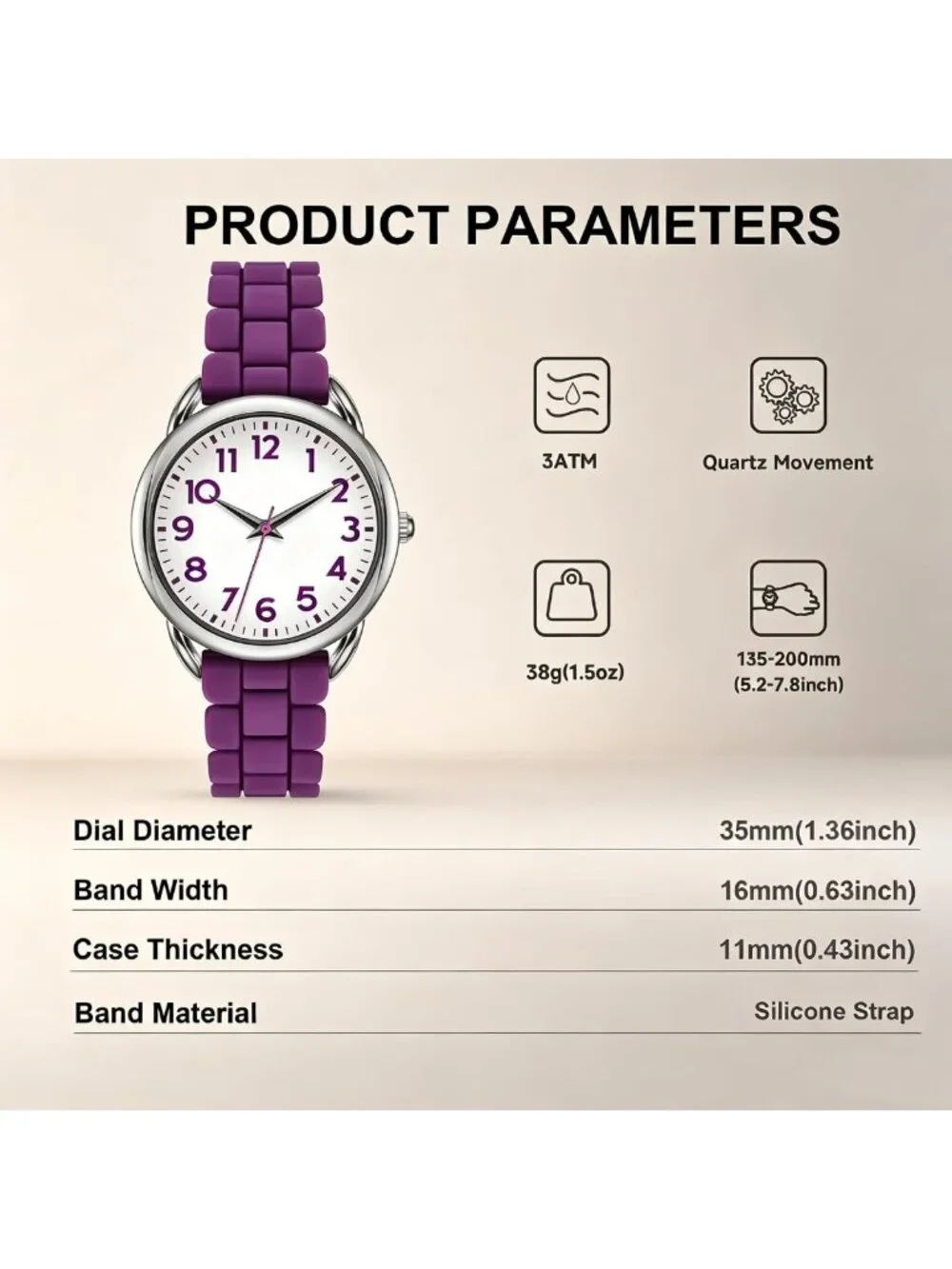 Stylish 35MM Women's Big Face Watch - Easy Reader, Waterproof, Silicone Strap